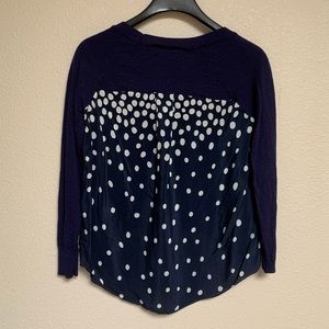 Anthropologie Moth navy blue polka dots sweater XS